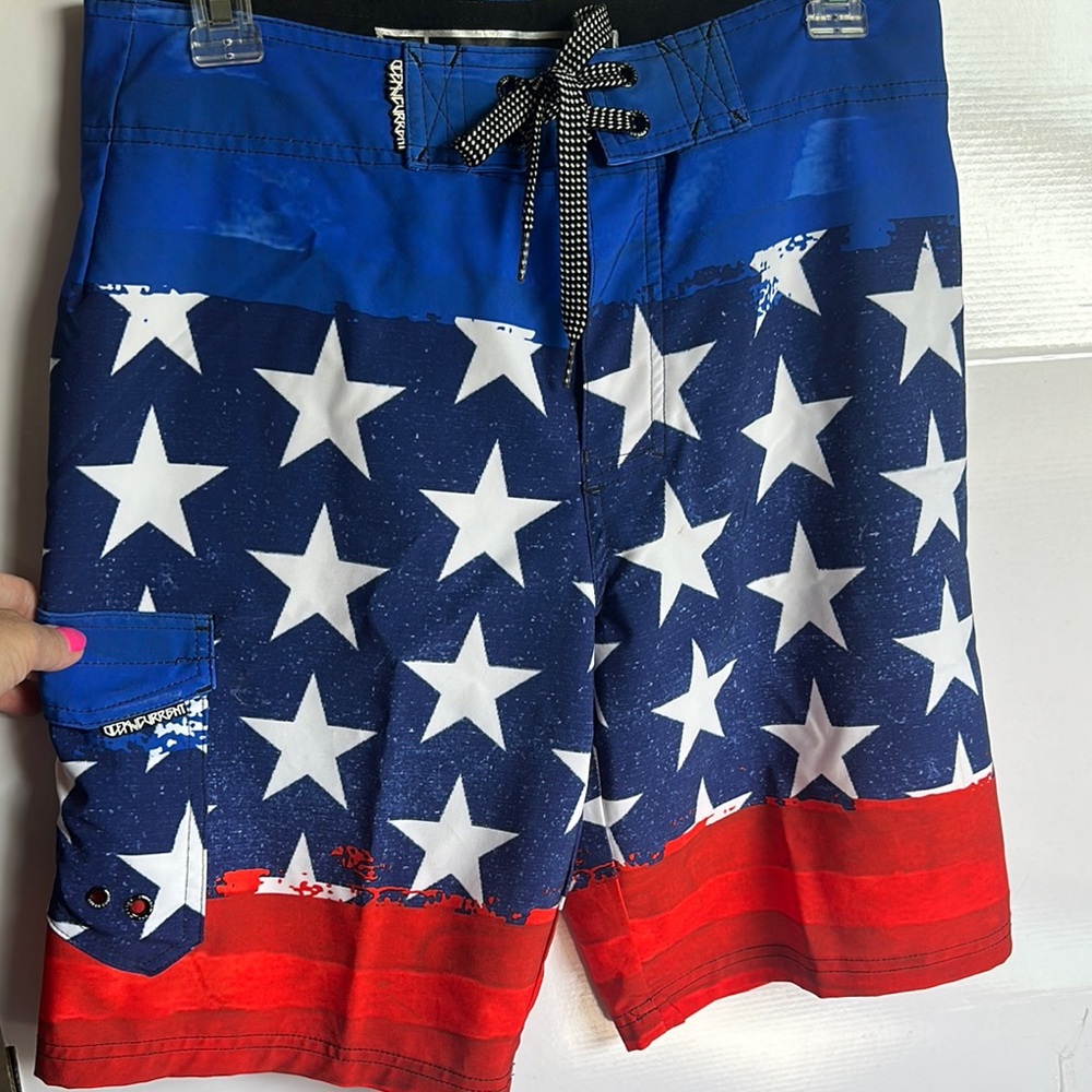Ocean Current Patriotic Blue and Red Board Shorts